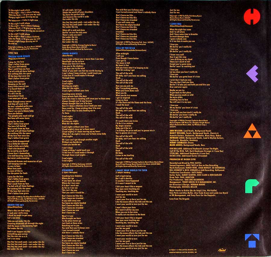 Lyrics of all the songs Brigade are printed on the original custom inner sleeve 