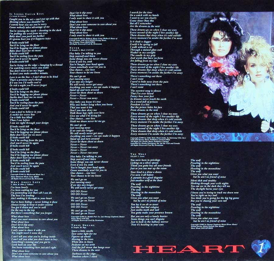 HEART S/T Self-Titled 12" LP Vinyl Album
 custom inner sleeve