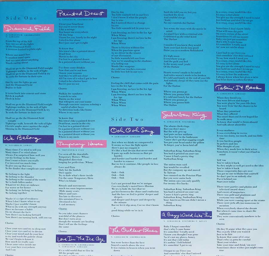 Inner Sleeve   of "PAT BENATAR - Tropico" Album