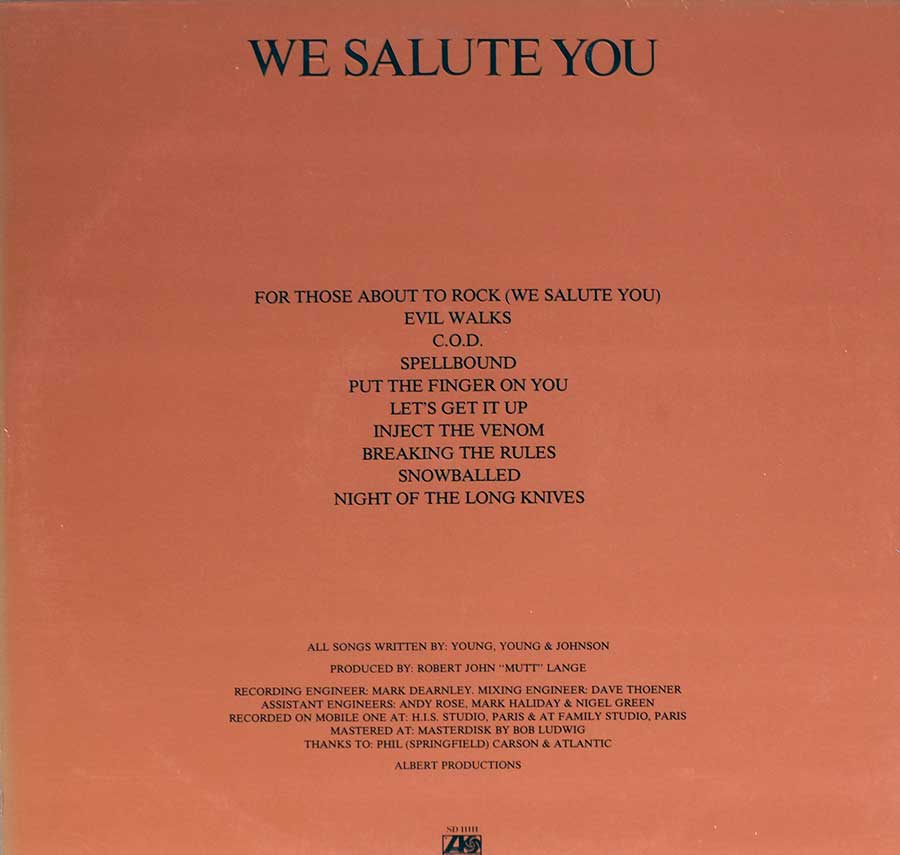 Photo of album back cover AC/DC - For Those About To Rock ( USA Release ) 