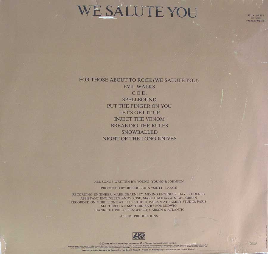 Photo of album back cover AC/DC - For Those About To Rock We Salute You ( German Release ) 