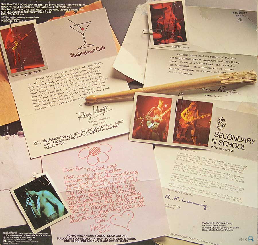 Photo of album back cover AC/DC - High Voltage ( Belgium Import ) 