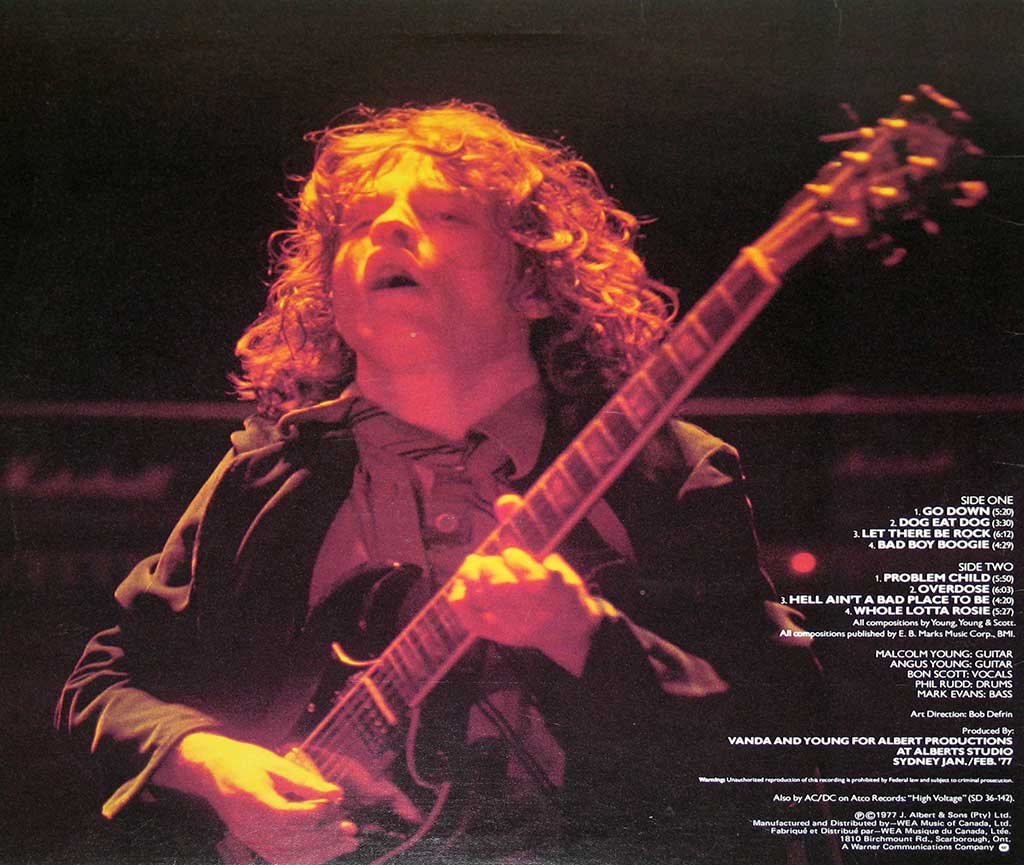 Photo of album back cover AC/DC - Let There Be Rock ATCO Canada 