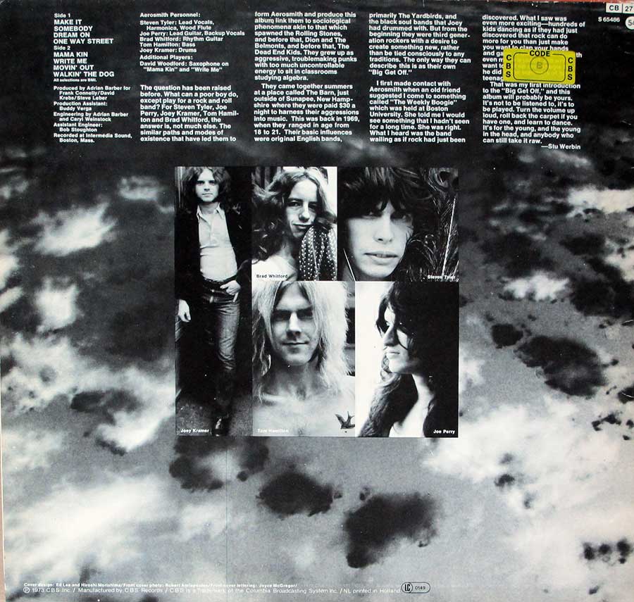 AEROSMITH - Self-Titled 12" LP Vinyl Album back cover