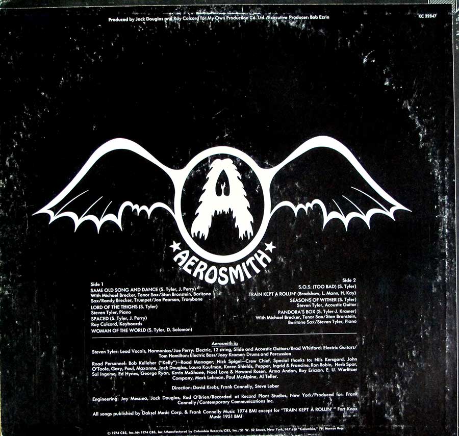 AEROSMITH - Get Your Wings USA Release 12" LP Vinyl Album back cover