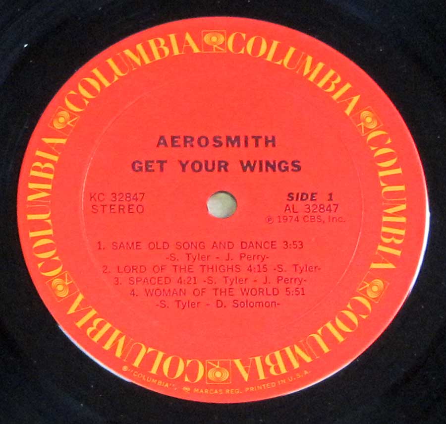 "Get Your WIngs by Aerosmith" Red Colour Columbia Record Label Details: CBS AL 32847 