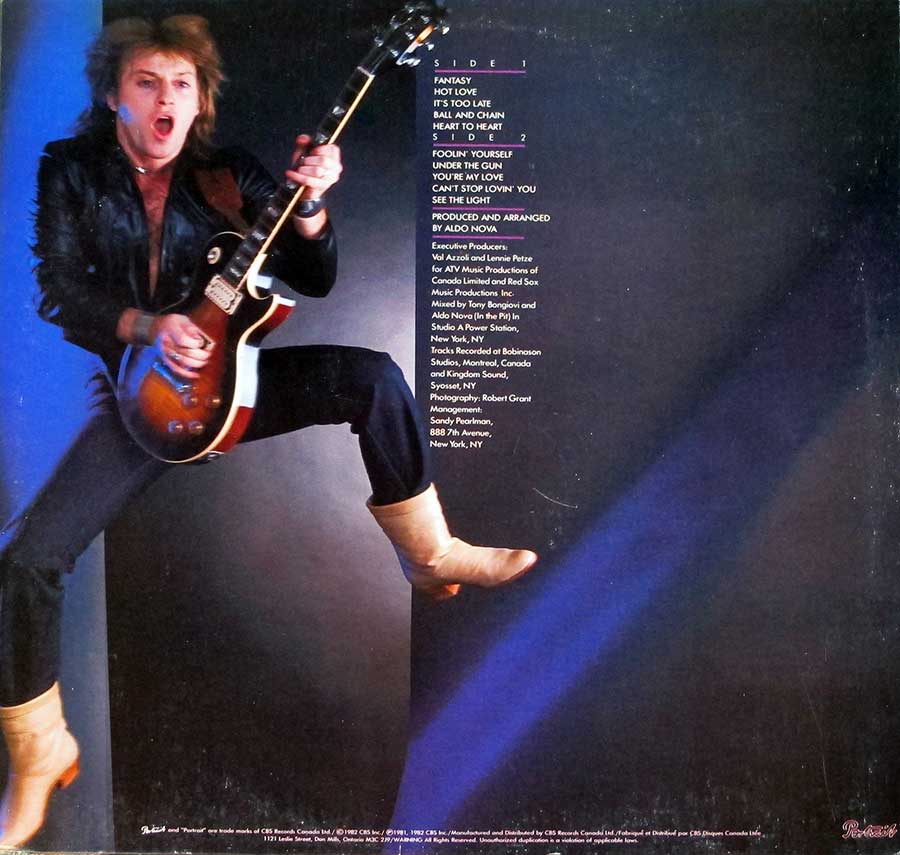 Photo of album back cover ALDO NOVA - S/T Self-Titled Lyrics Sleeve