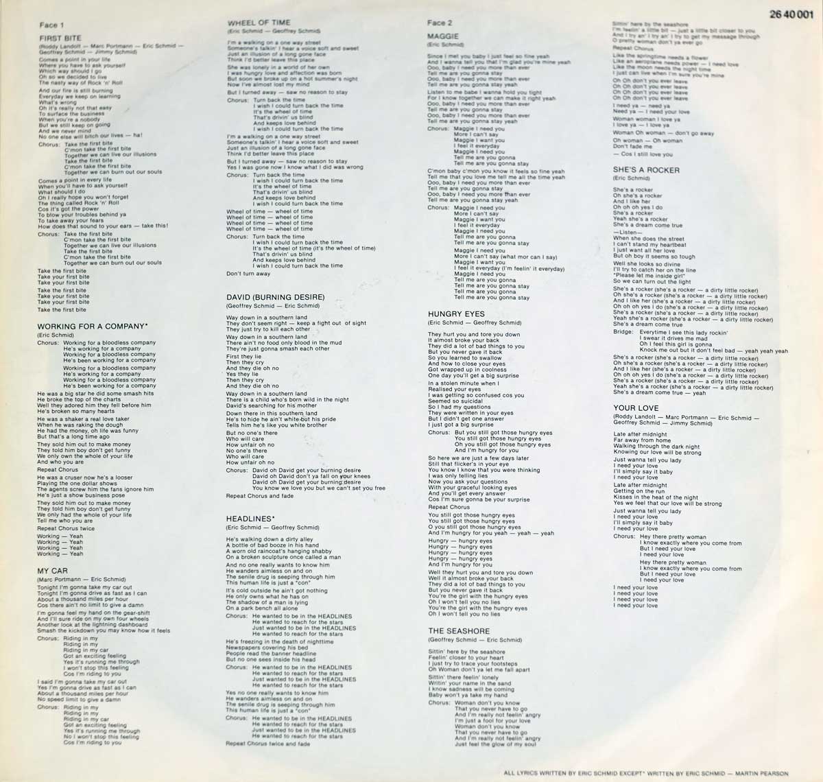 Large Hires Photo Lyrics printed on the inner sleeve  