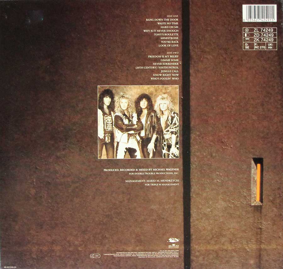 BONFIRE - Point Blank 12" LP Vinyl Album back cover