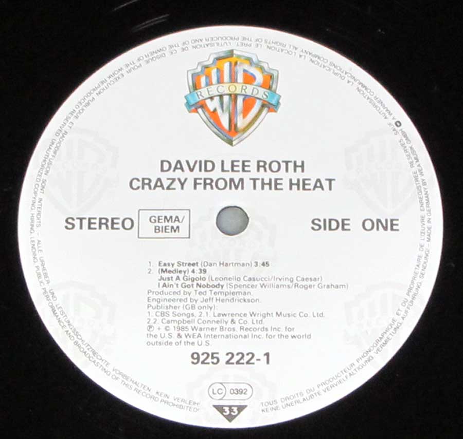 "Crazy From The Heat" Record Label Details: Warner Bros Records 925 222-1 , Boxed GEMA/BIEM, LC 0392 