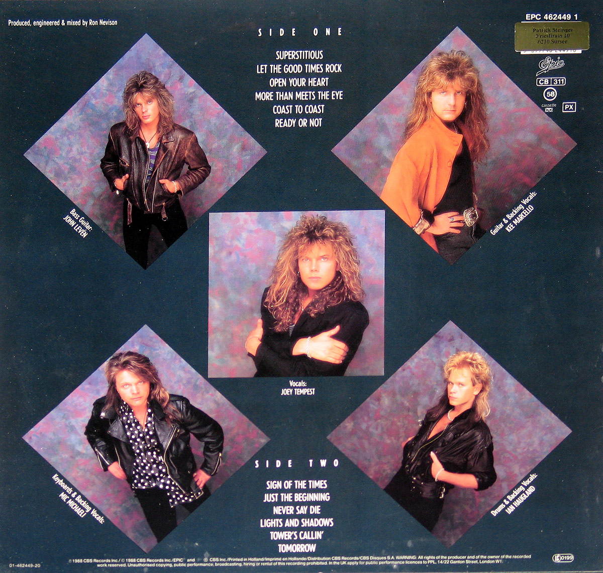 Photo of album back cover EUROPE - Out of this World 12" Vinyl LP Album