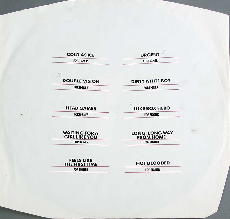 FOREIGNER - Records Die-Cut Cover 12" LP VINYL Album custom inner sleeve