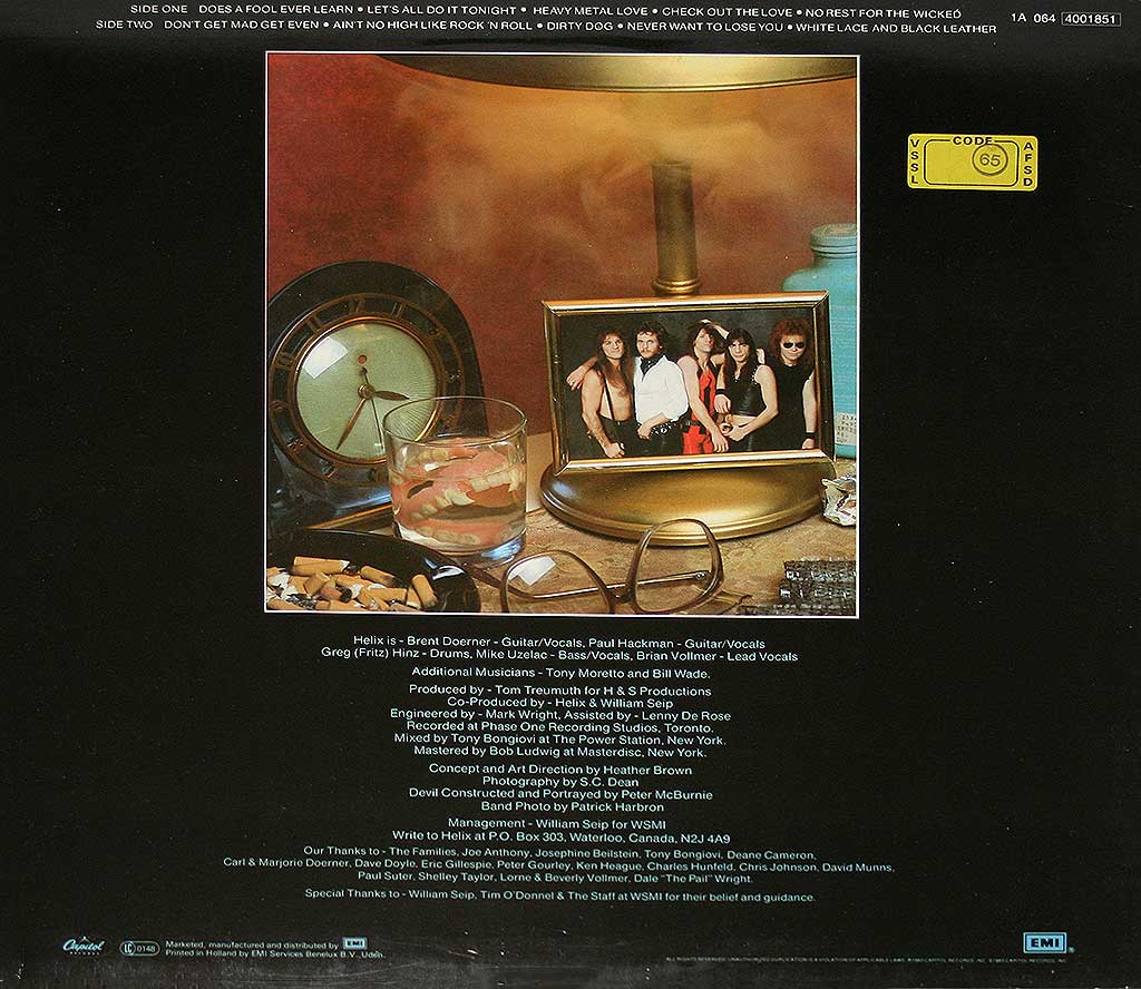 Album's Back Cover Photo of "HELIX - No Rest for the Wicked On Tour with KISS" 