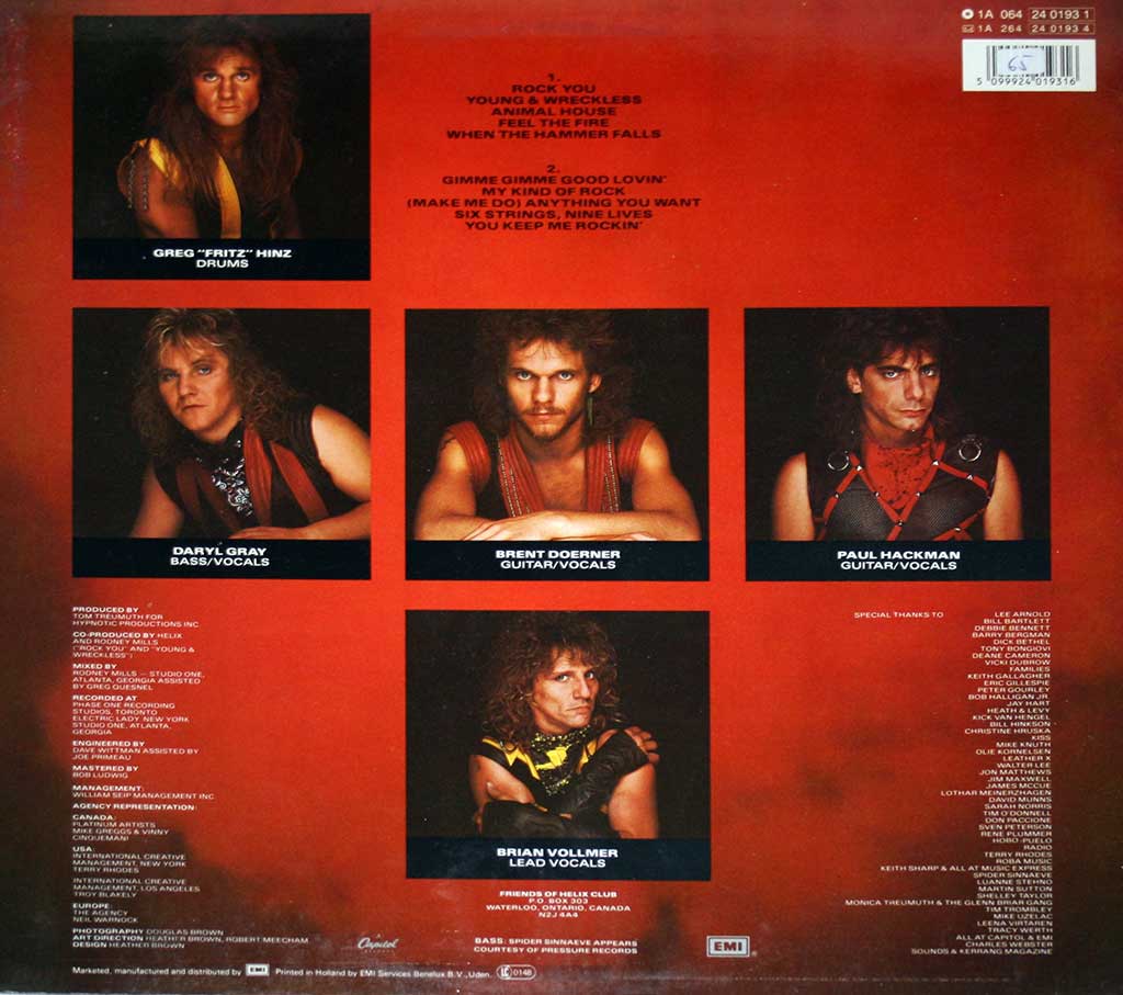 Album's Back Cover Photo of "HELIX Walkin' The Razor's Blade" 