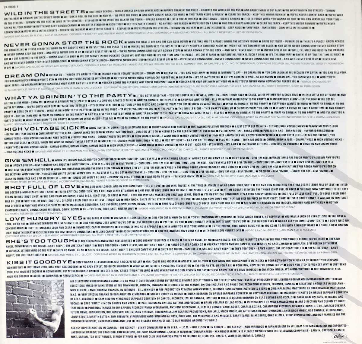 Photo of "HELIX - Wild in the Streets" Album's Inner Sleeve  