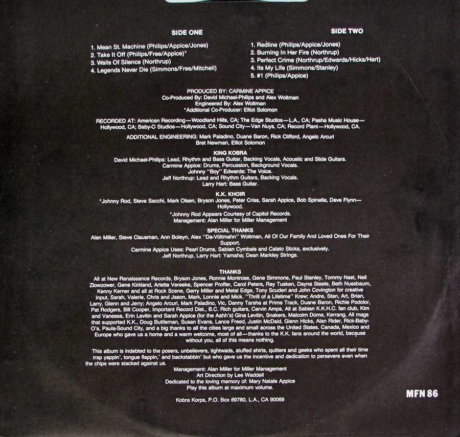 Photo Two of the original custom inner sleeve  KING KOBRA - III