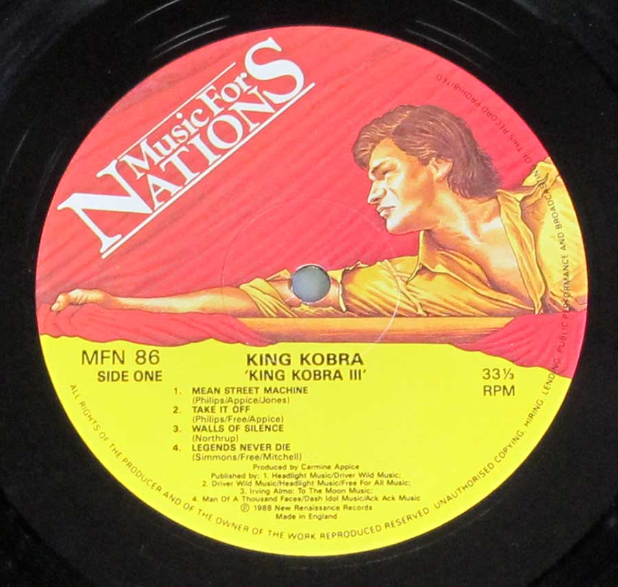 Close up of record's label KING KOBRA - III Side Two