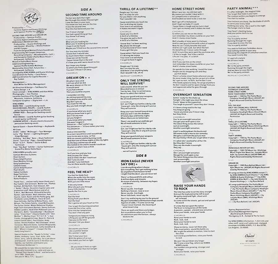 Photo One Of The Original Custom Inner Sleeve KING KOBRA - III ( German Release ) 