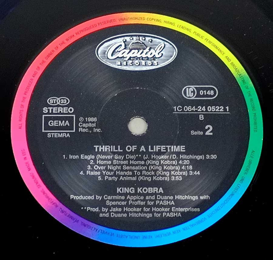 Close up of record's label KING KOBRA - III ( German Release ) Side Two
