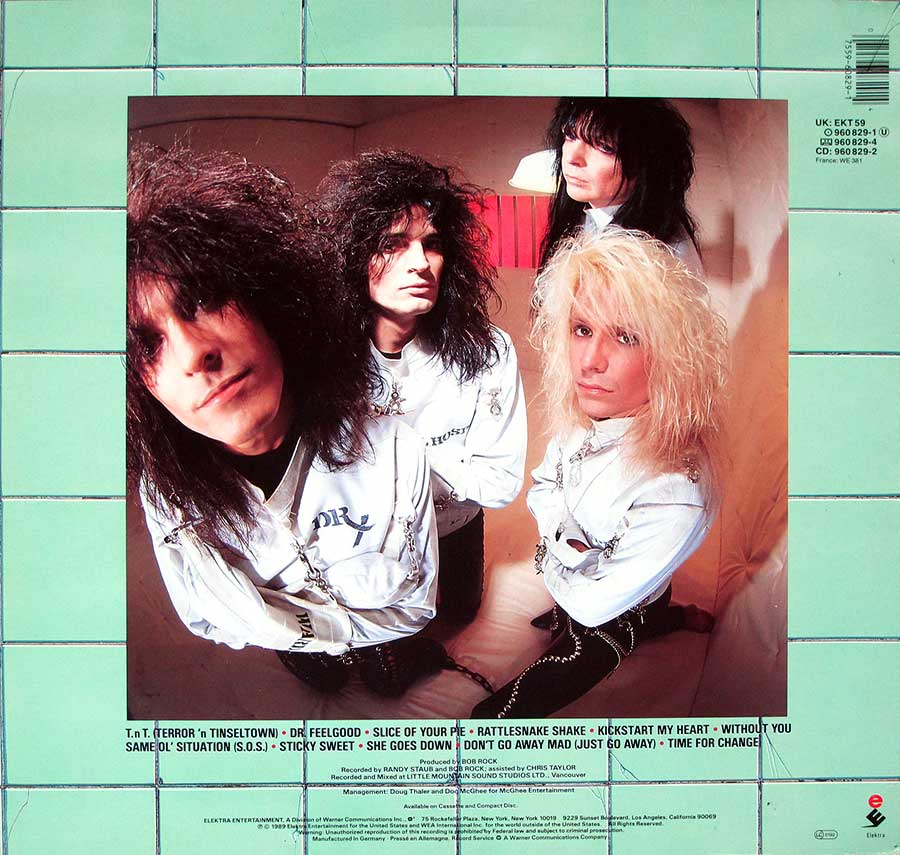 MOTLEY CRUE - Dr Feelgood Germany Elektra 960 829 EKT 59 12" Vinyl LP Album
 back cover