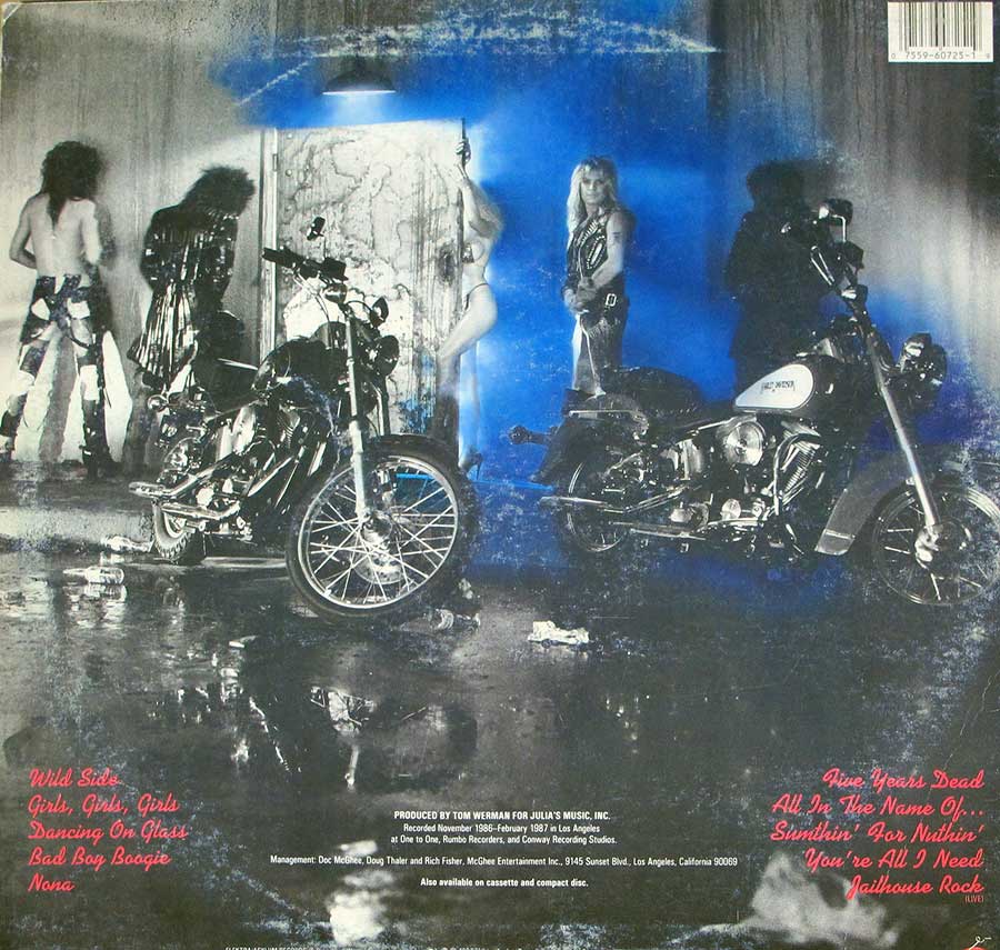 MÖTLEY CRÜE - Girls Girls Girls Italian Release 12" LP VINYL Album
 back cover