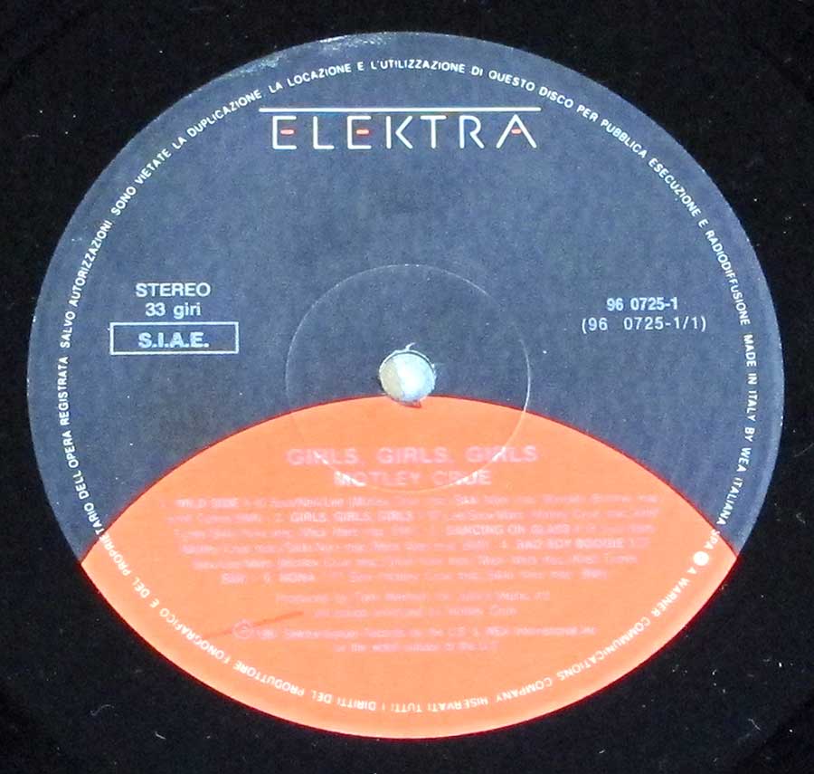 "Girls Girls Girls" Record Label Details: Elektra 96 0725 