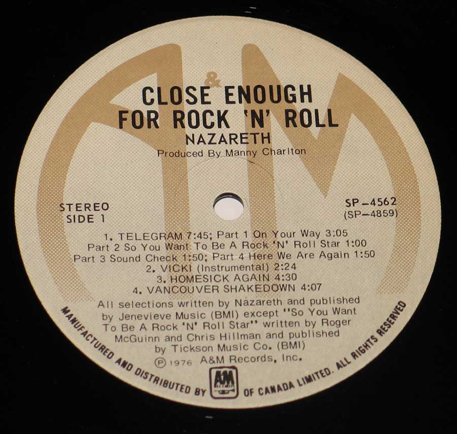High Resolution Photo of NAZARETH CLOSE ENOUGH FOR ROCK 'N' ROLL / CANADA LP 
