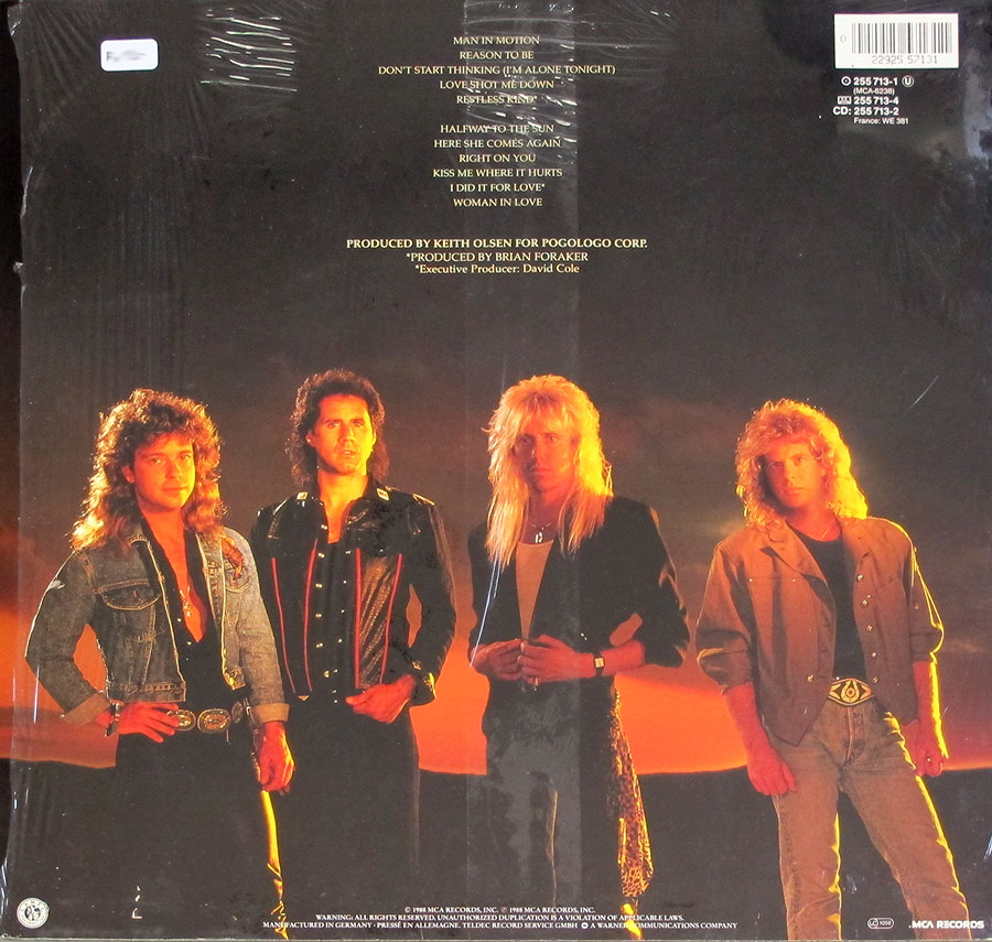 NIGHT RANGER - Man In Motion Cameo Records 12" LP Vinyl Album back cover