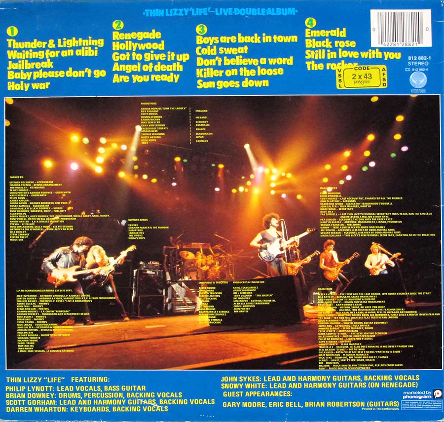 THIN LIZZY - Life Live - Gatefold 2x 12" LP Vinyl Album back cover