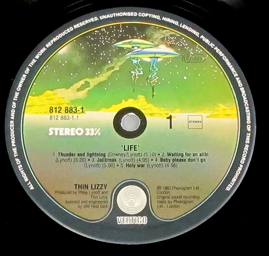 "LIFE" Record Label Details: Vertigo 812 883 ℗ 1983 Phonogram Sound Copyright 