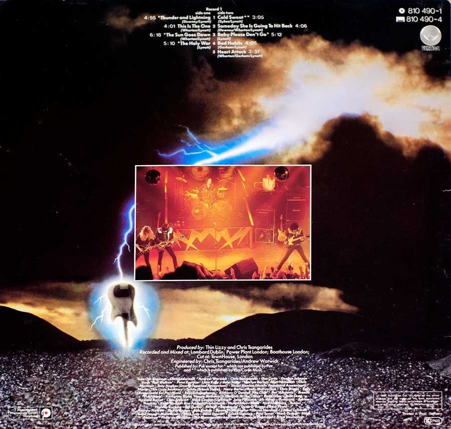 THIN LIZZY - Thunder And Lightning 12" LP VINYL Album back cover