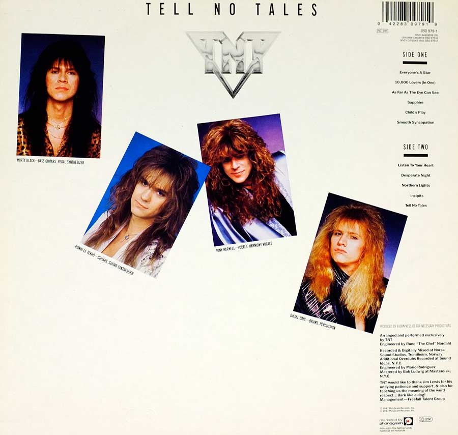 TNT - Tell No Tales Norwegian Hard Rock Glam Metal 12" LP VINYL
 back cover
