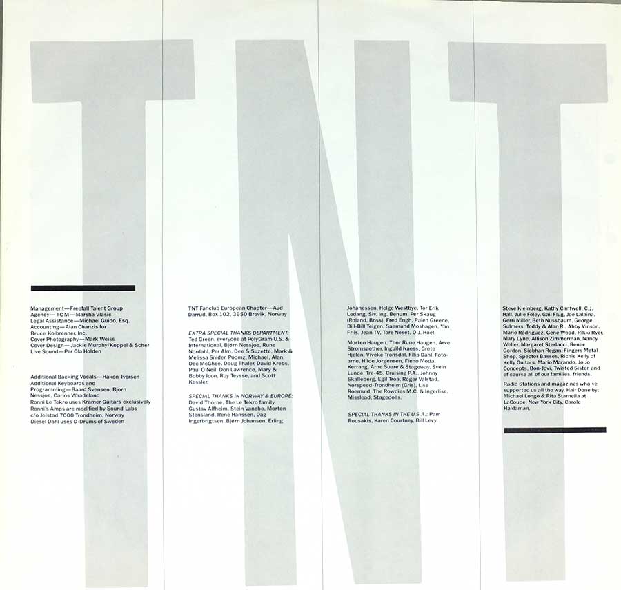 TNT - Tell No Tales Norwegian Hard Rock Glam Metal 12" LP VINYL
 custom inner sleeve