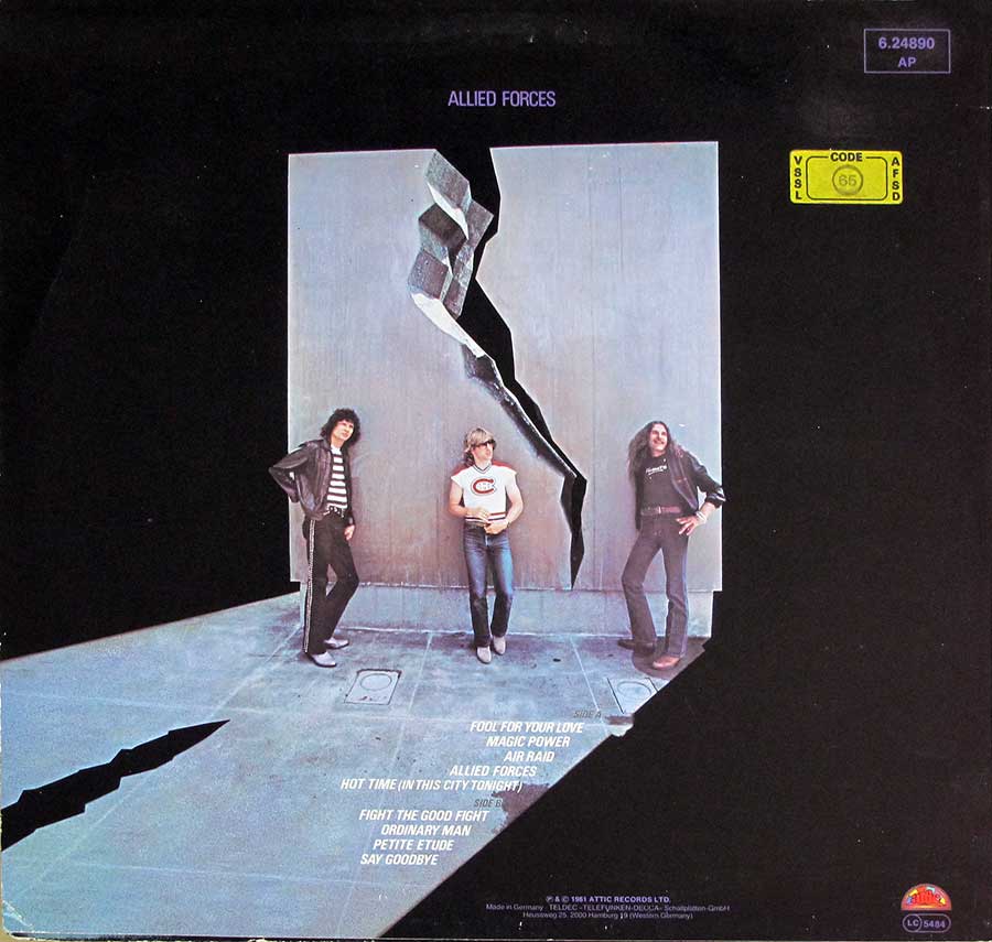 Photo of album back cover TRIUMPH - Allied Forces 12" LP Vinyl Album