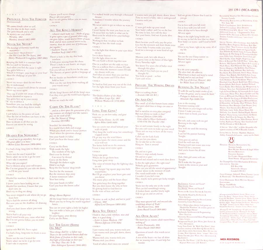 TRIUMPH Surveillance Canadian Hard Rock 12" LP Vinyl Album custom inner sleeve