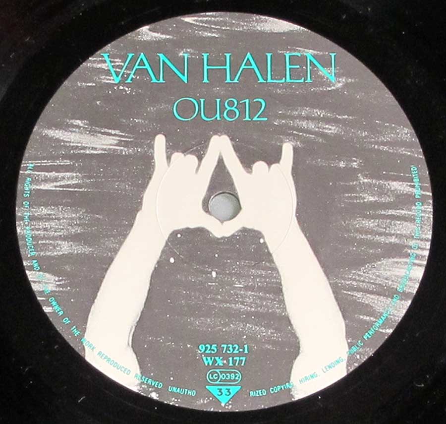 Close up of record's label VAN HALEN - OU812 12" LP Vinyl Album Side Two