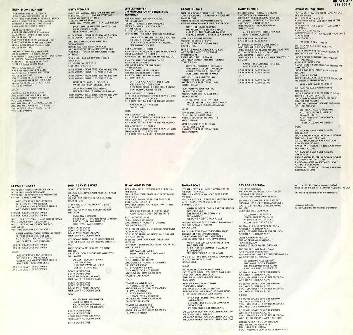 custom inner sleeve with lyrics of all the songs
