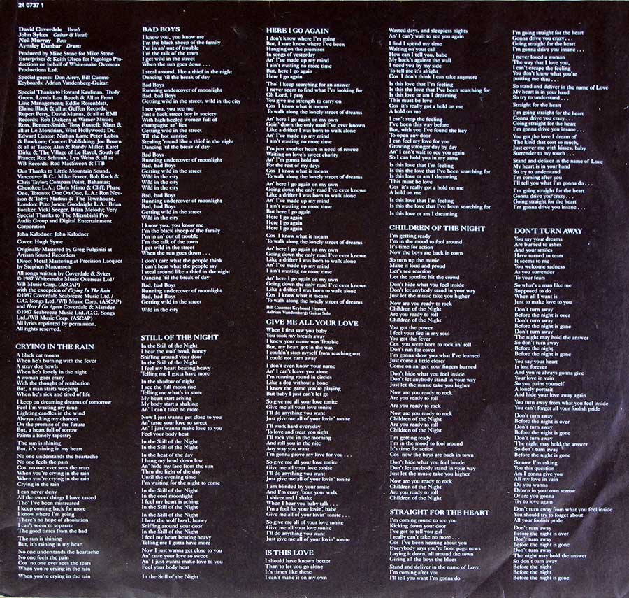 High Resolution Photos of whitesnake self-titled audiophile 