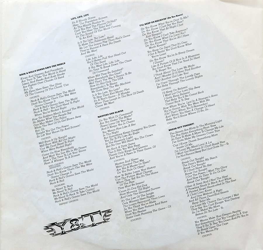 Photo One Of The Original Custom Inner Sleeve Y&T - In Rock We Trust 