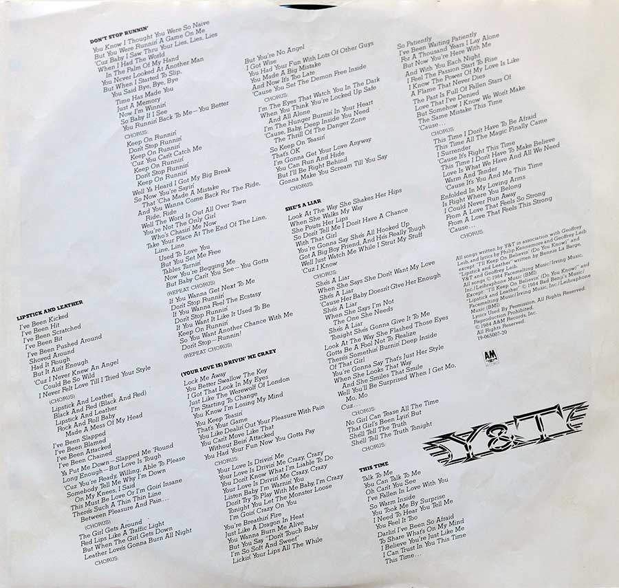 Photo Two of the original custom inner sleeve  Y&T - In Rock We Trust