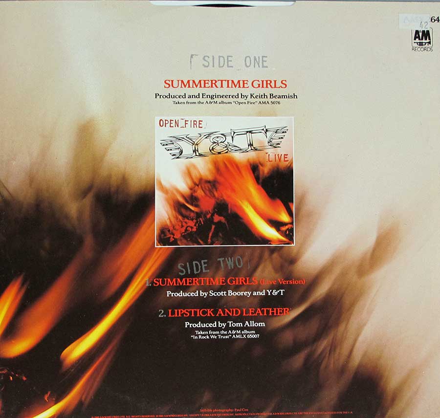 Y&T - Summertime Girls Orig UK Release 12" Maxi-Single VINYL back cover