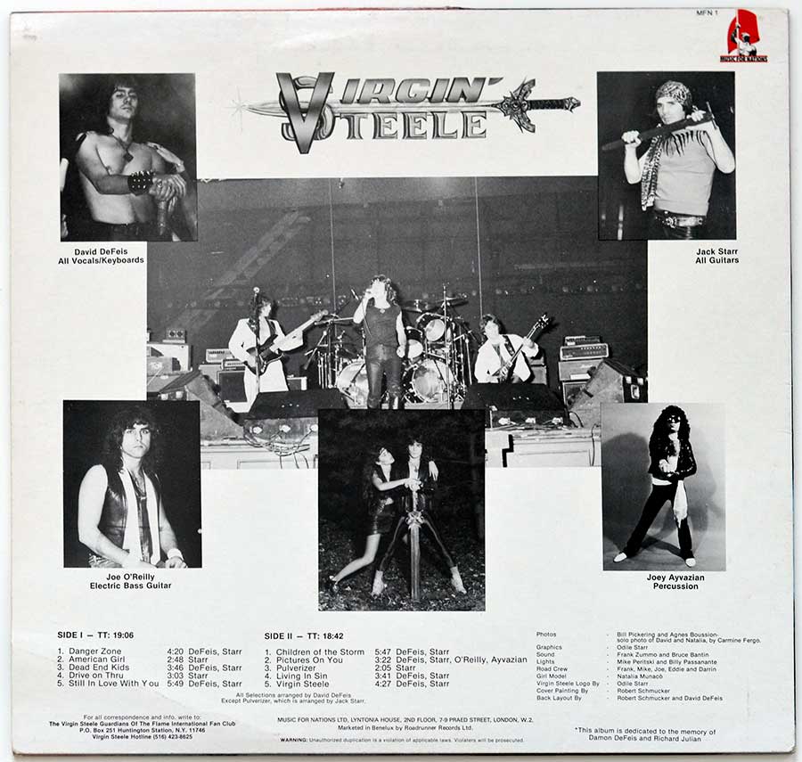 Photo of album back cover VIRGIN STEELE – Self-Titled Debut Album