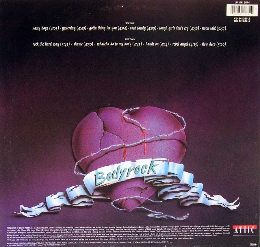 Photo of album back cover LEE AARON- Bodyrock - Female fronted hard rock , Heavy Metal 12" Vinyl LP Album