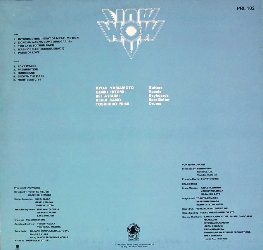 VOW WOW -Live Orig UK Passport Records 12" LP Vinyl Album
 back cover