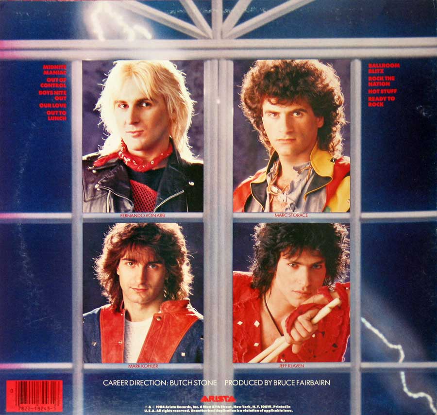 Four portrait photos of the Krokus ( Switzerland ) band-members on the album back cover 