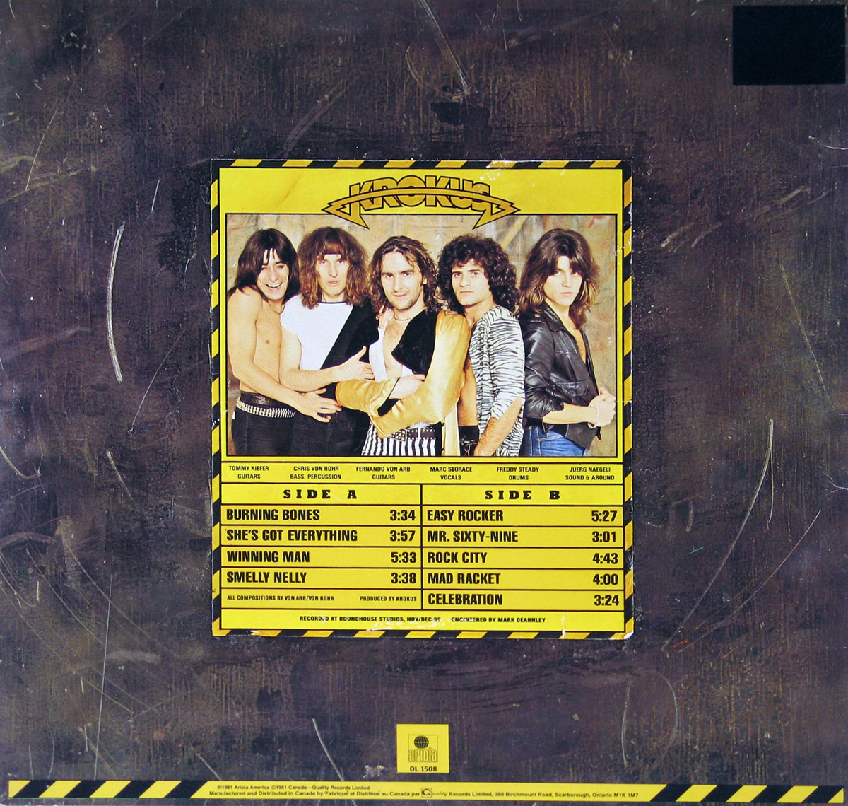 Photo of album back cover KROKUS - Hardware Ariola Canada  
