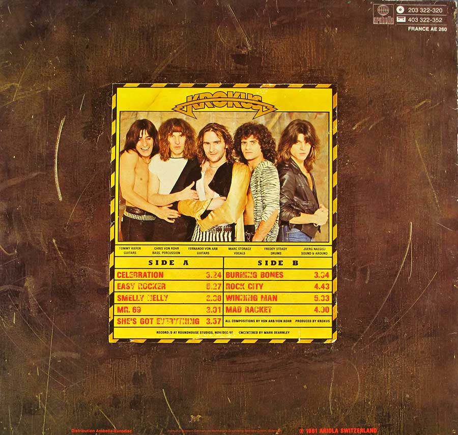 Photo of the Krokus band on the album back cover 