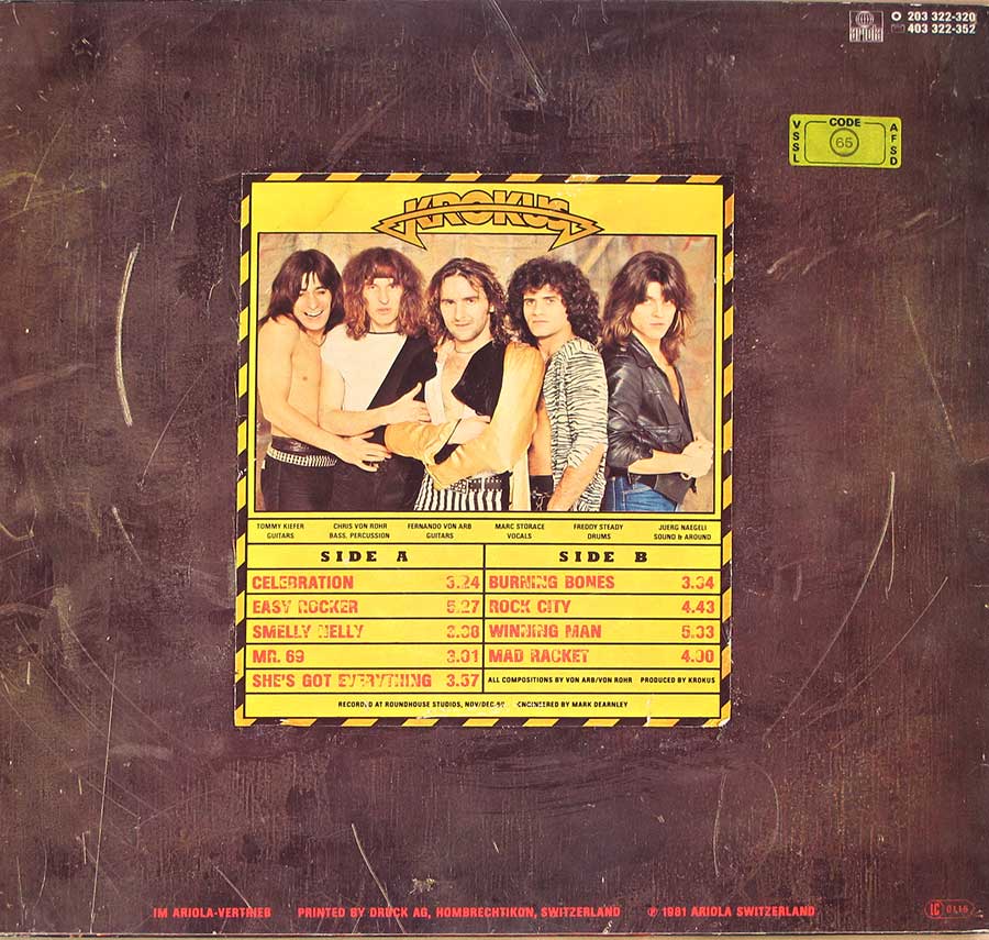 KROKUS - Hardware Original Swiss Pressing 12" Vinyl LP Album back cover