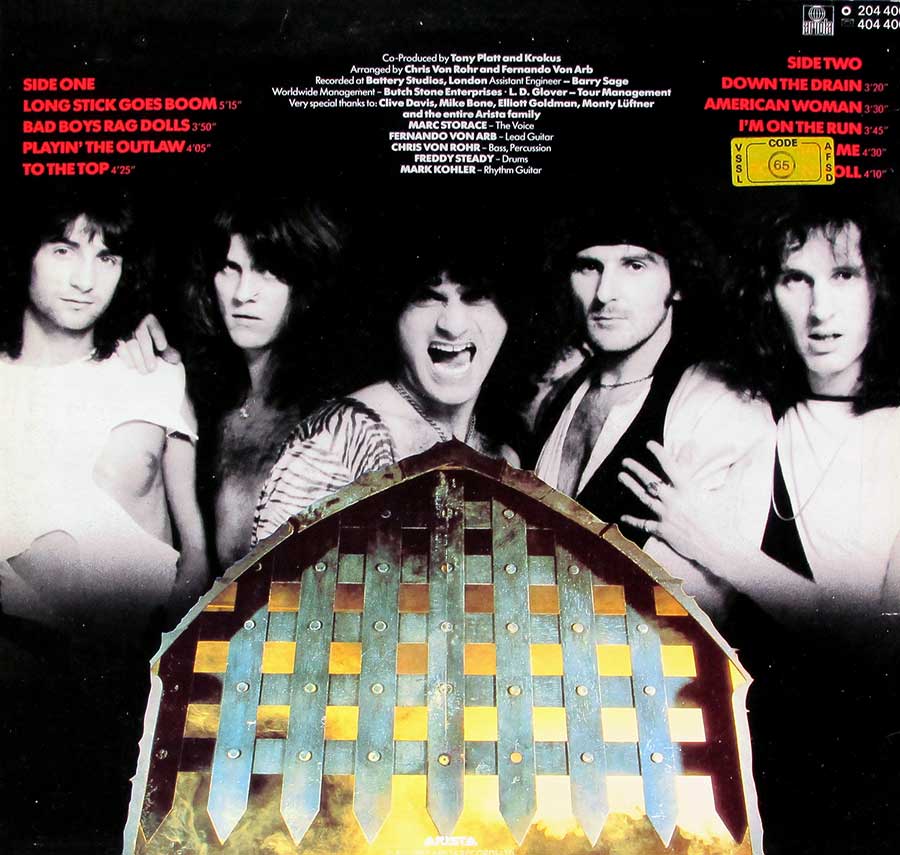 KROKUS - One Vice At A Time Swiss Release 12" LP Vinyl Album
 back cover