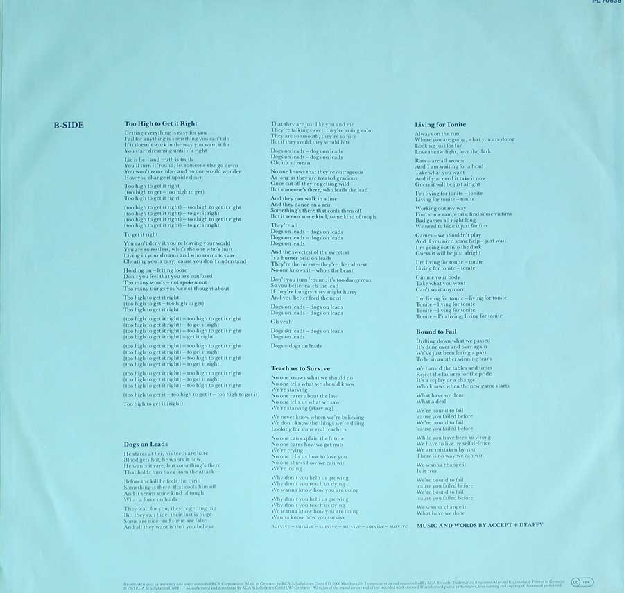 Photo of album back cover ACCEPT - Metal Heart 